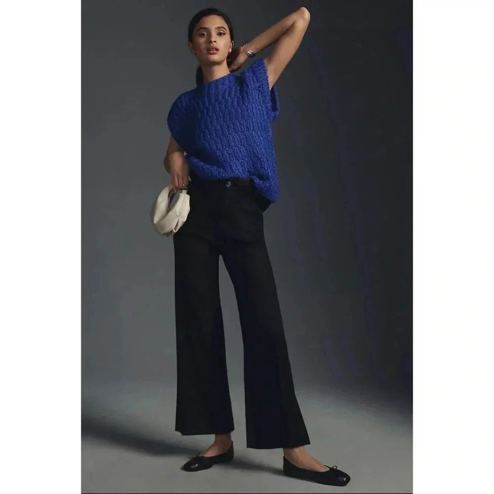 New Anthropologie The Colette Cropped Wide Leg Pants Maeve Linen Black 32 Tall - Picture 3 of 12